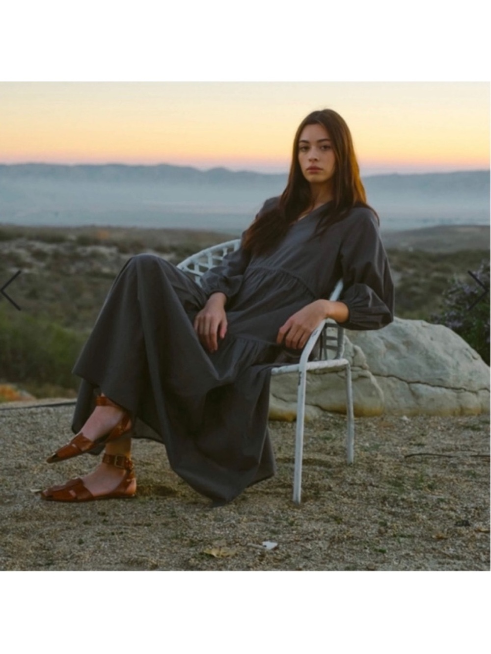 Modern Citizen Dress Midi Tiered Navy Blue XS/S Cotton Lyra